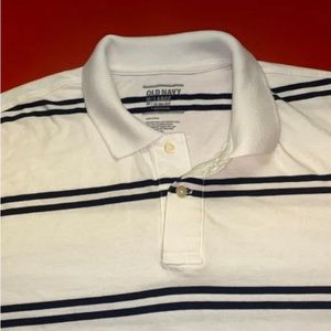 OLD NAVY‎ Men's Polo Shirt Top Large L White Blue Striped Short Sleeve